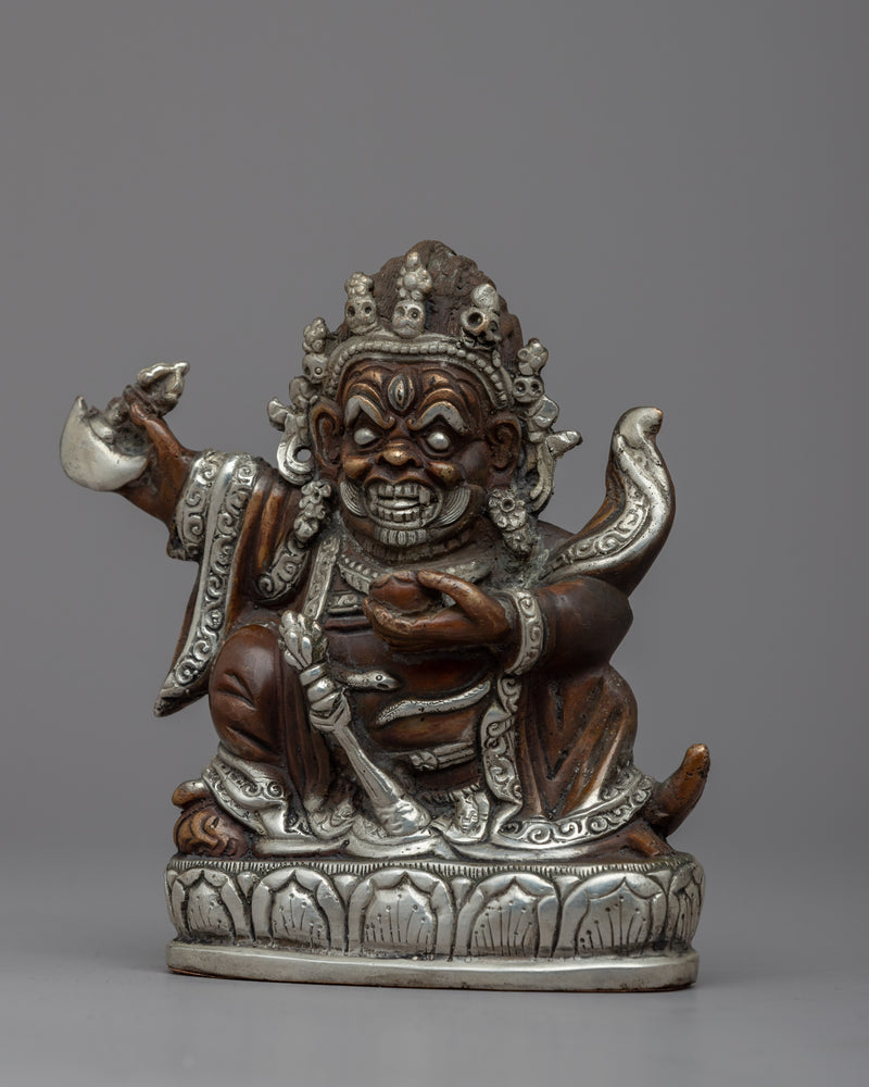 Welcome Protection with Our Mini Mahakala Bernagchen Copper Statue | Machine Molded Statuette