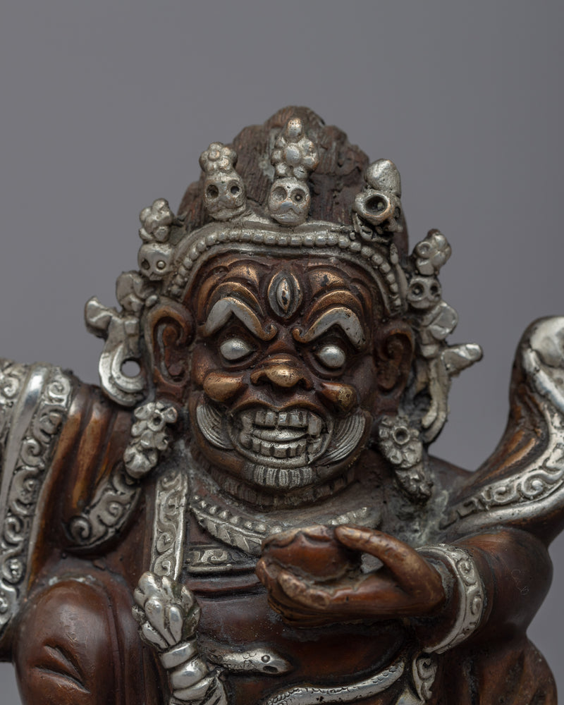 Welcome Protection with Our Mini Mahakala Bernagchen Copper Statue | Machine Molded Statuette