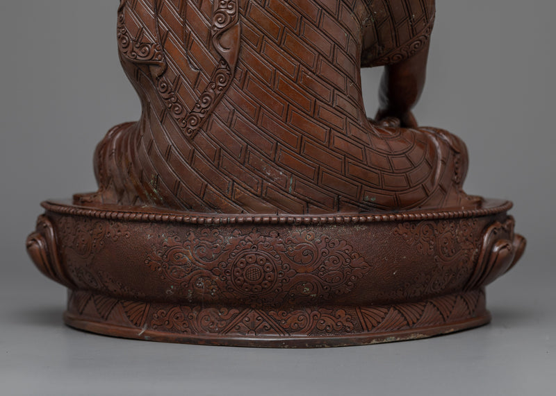 Shakyamuni Buddha Copper Sculpture Art | Handcrafted Oxidized Copper Statue