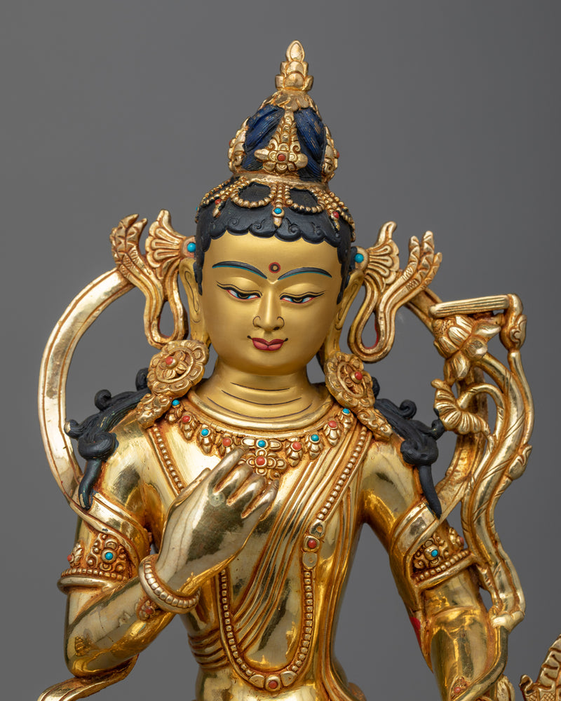 Monju Bosatsu in Nepalese Copper Art Depiction | Embrace Wisdom with Majestic Manjushri Statue