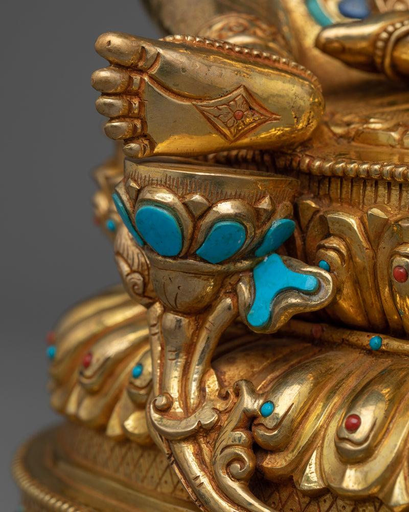 Monju Bosatsu in Nepalese Copper Art Depiction | Embrace Wisdom with Majestic Manjushri Statue