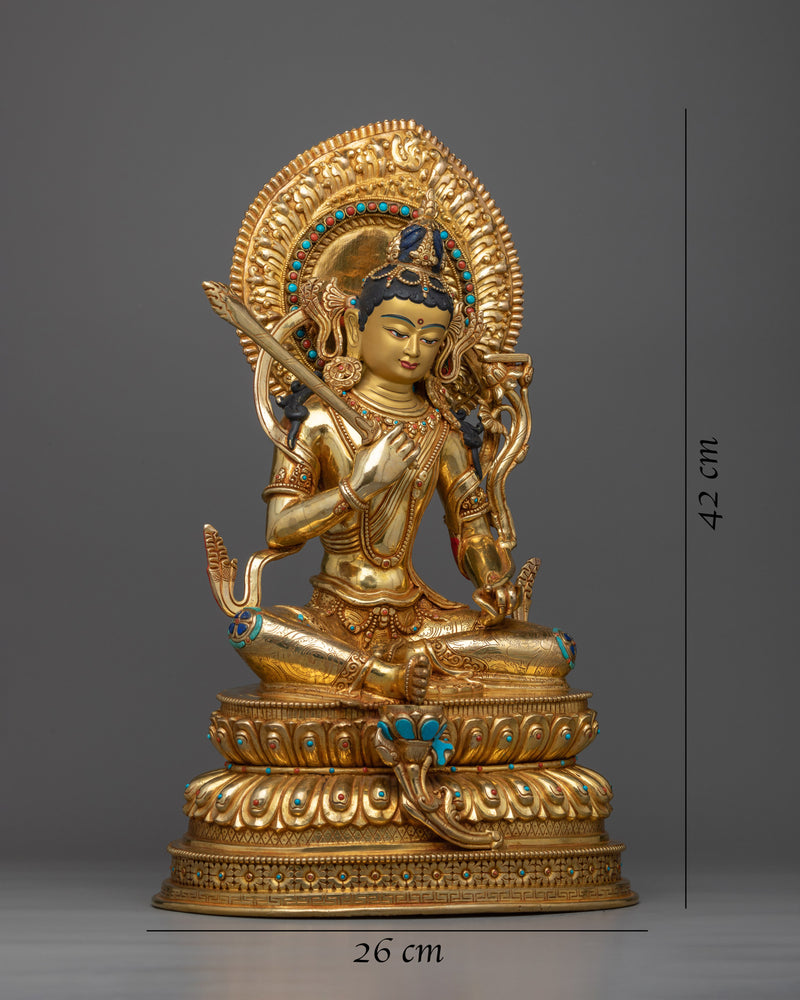 Monju Bosatsu in Nepalese Copper Art Depiction | Embrace Wisdom with Majestic Manjushri Statue