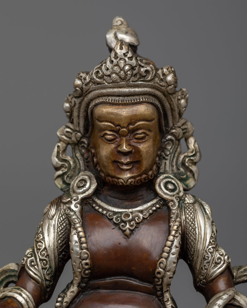 Wealth Deity Dzambhala Statue | Exquisite Silver Plated Copper Statue