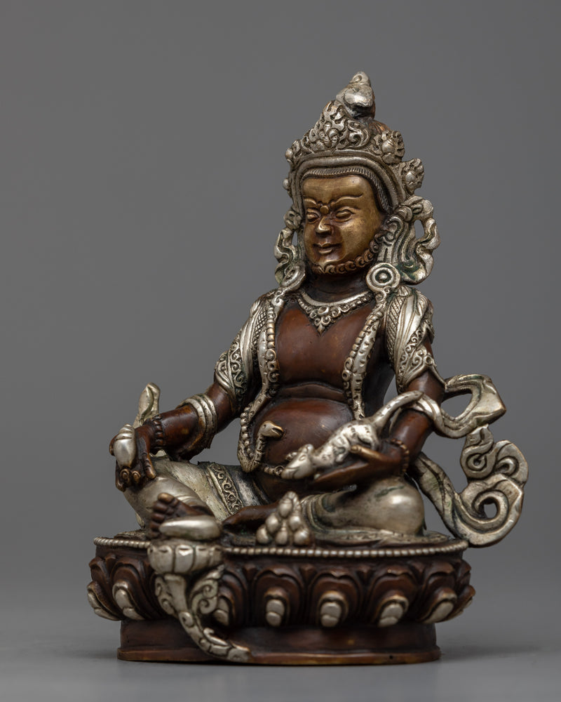 Wealth Deity Dzambhala Statue | Exquisite Silver Plated Copper Statue