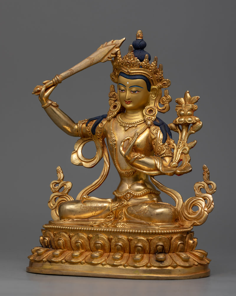 Manjughosa Statue | Exquisite 24k Gold Gilded Copper Statue