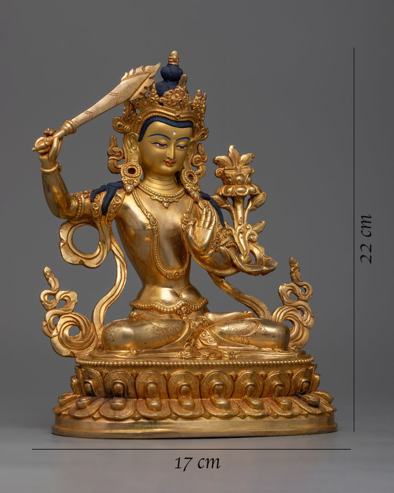 Manjughosa Statue | Exquisite 24k Gold Gilded Copper Statue