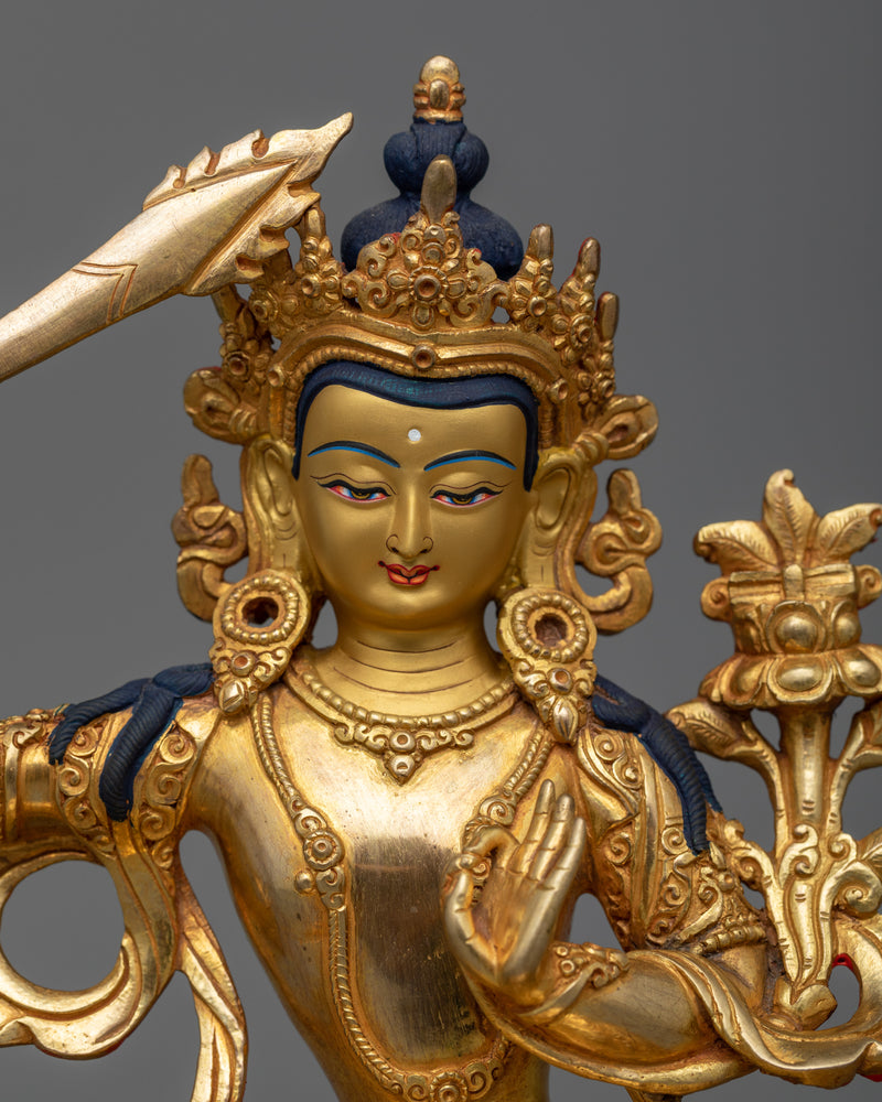 Manjughosa Statue | Exquisite 24k Gold Gilded Copper Statue