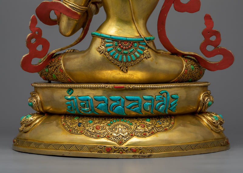 Manjushri Bodhisattva Gold Statue | Traditional Himalayan Art of Wisdom Deity