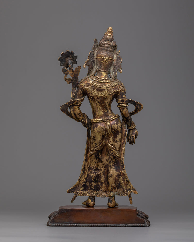 Standing Chenrezig Sculpture | Gold-Gilded and Antique Finished