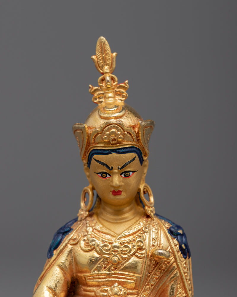 Machine Molded Guru Rinpoche Statue | Small Gold Figurine of Lotus Born