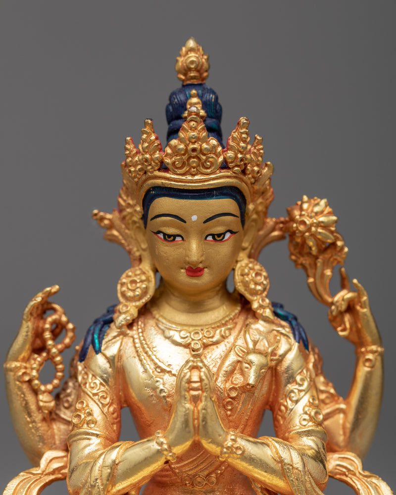 Miniature Chenrezig Statue | Embodiment of Compassion