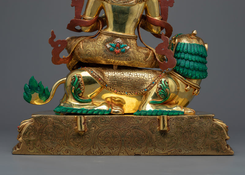 Manjushri on Lion Statue | Bodhisattva Wisdom Deity