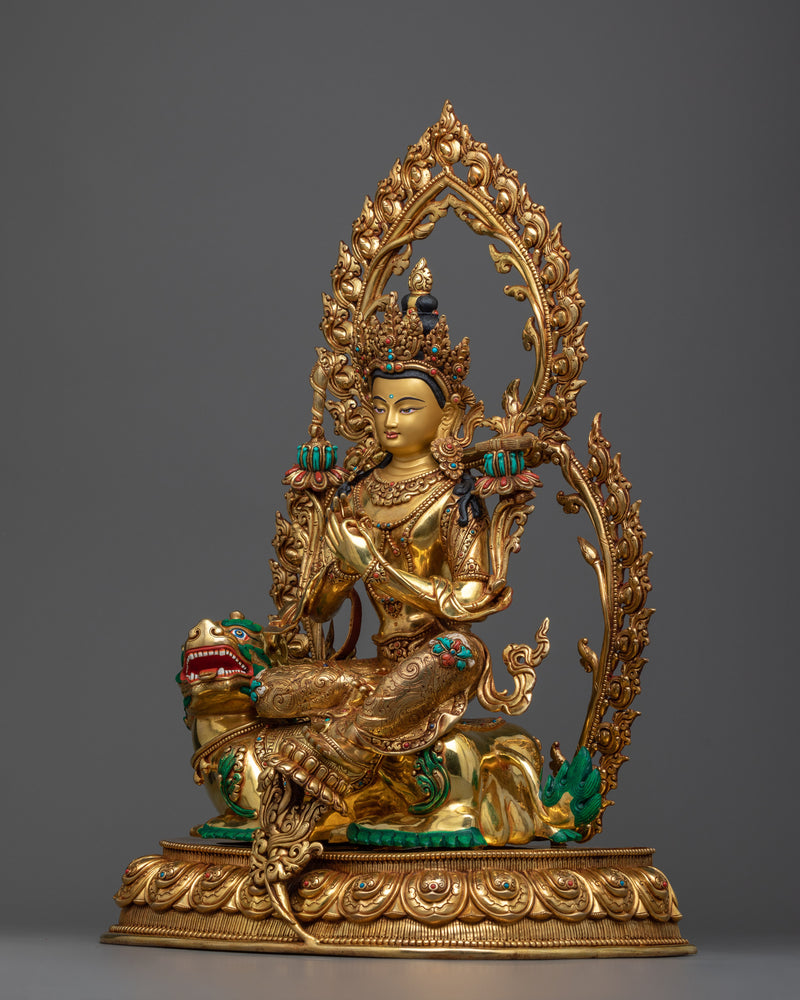 Manjushri on Lion Statue | Bodhisattva Wisdom Deity