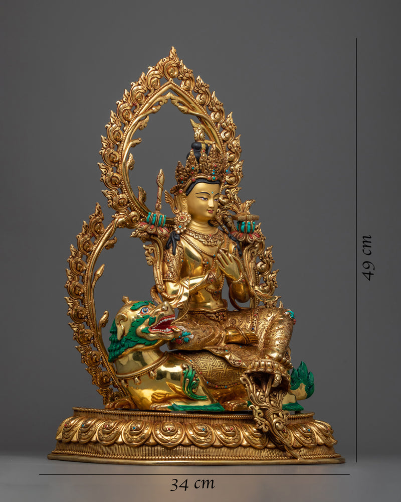 Manjushri on Lion Statue