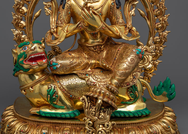 Manjushri on Lion Statue | Bodhisattva Wisdom Deity