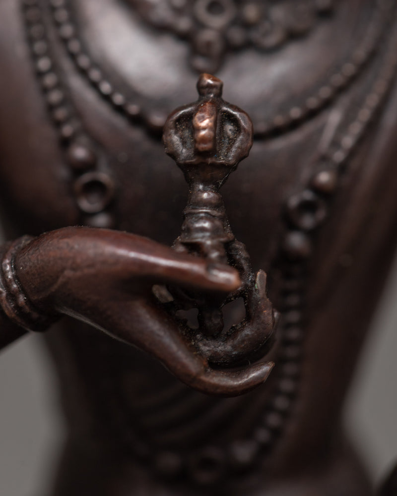 Miniature Vajrasattva Statuette | Oxidized Copper Elegance