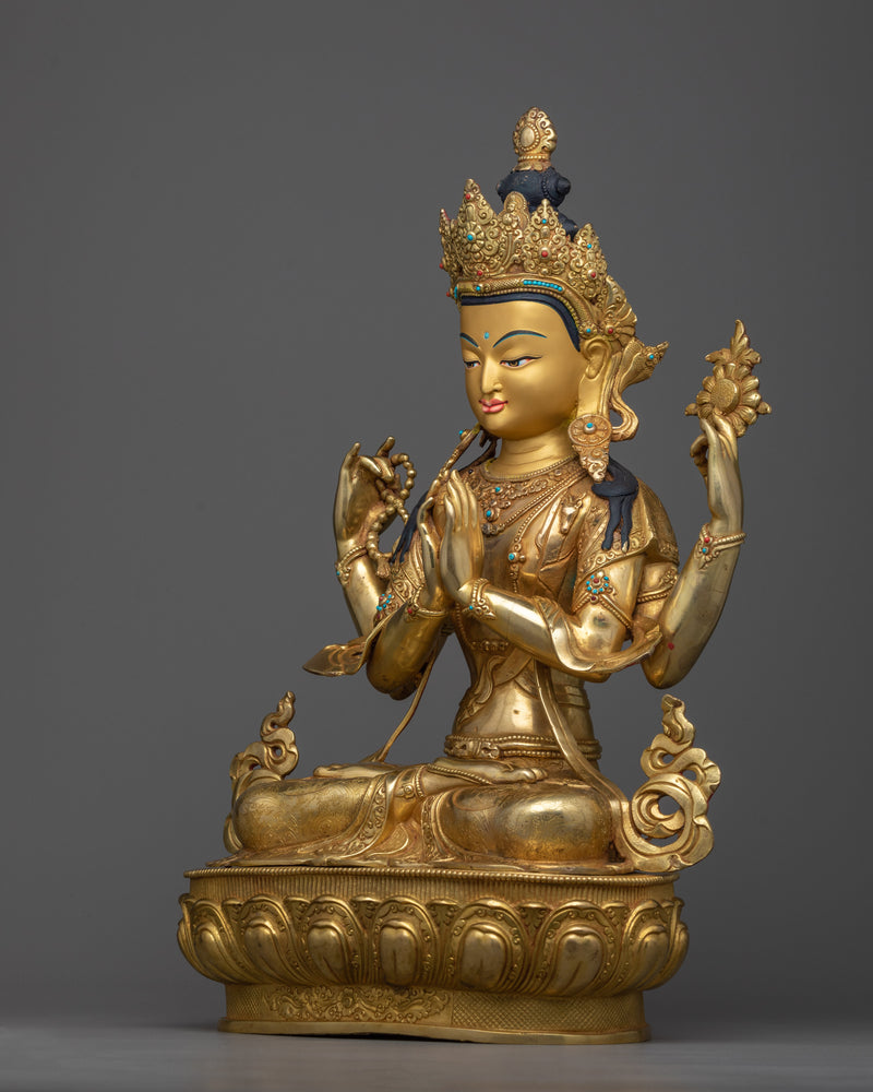 Avalokitesvara Statue | Four-Armed Chenrezig Handmade Sculpture