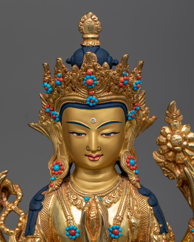 Chenrezig Handmade Statue | Beautifully Sem-precious stones Engraved Statue