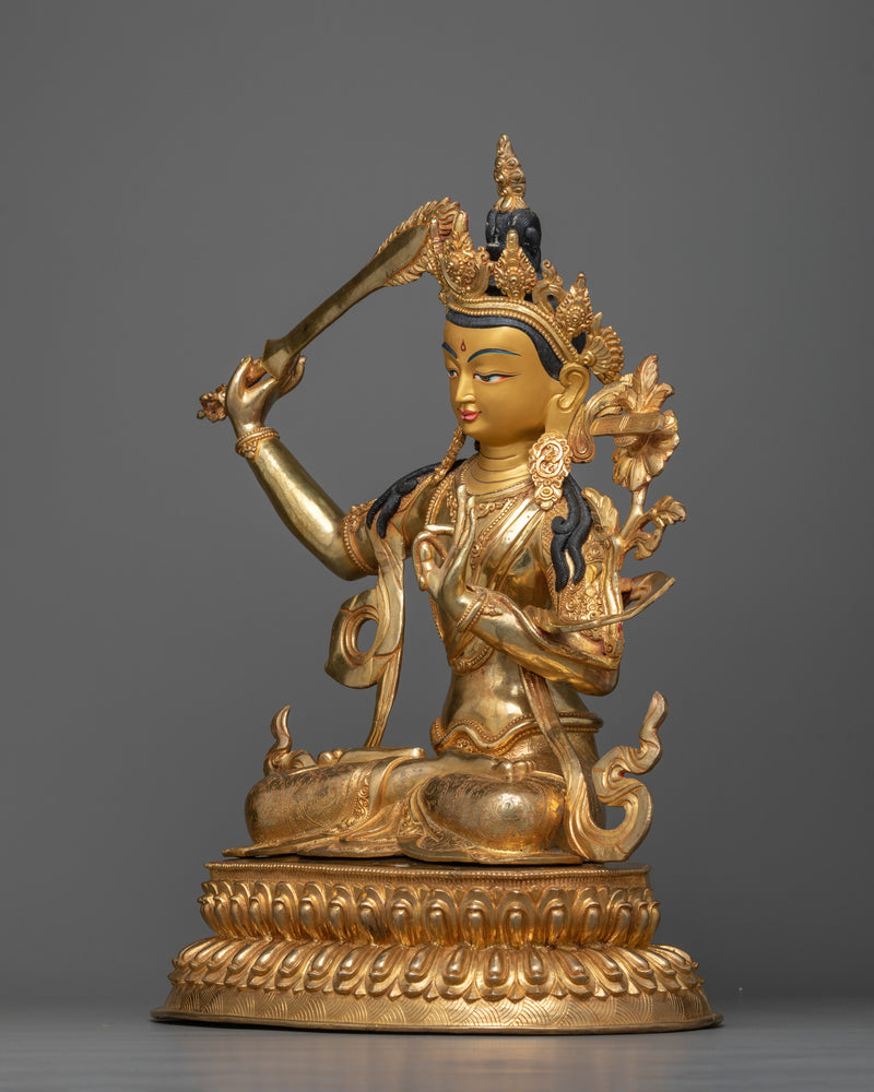 Manjushri 18.5 Inches Statue | 24k Gold Gilded Fine Art