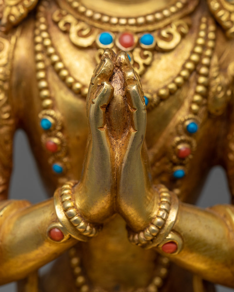 Gold Gilded Chenrizig Statue | Embodiment of Boundless Compassion