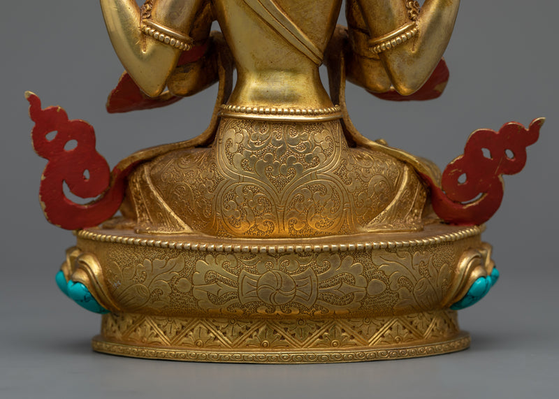 Gold Gilded Chenrizig Statue | Embodiment of Boundless Compassion