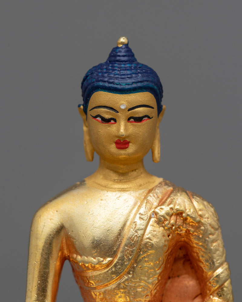 Shakyamuni Buddha Small Sculpture | Miniature Gold-Gilded Machine-Made Copper Statue