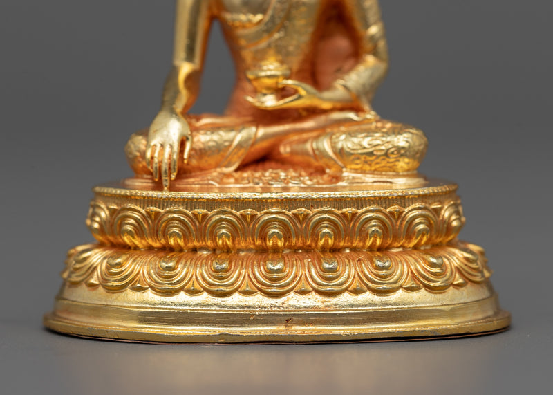 Shakyamuni Buddha Small Sculpture | Miniature Gold-Gilded Machine-Made Copper Statue