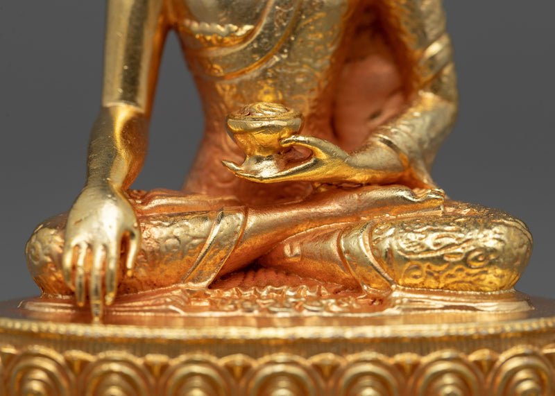 Shakyamuni Buddha Small Sculpture | Miniature Gold-Gilded Machine-Made Copper Statue