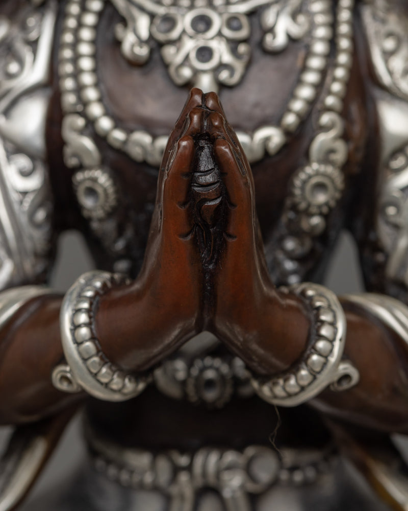 Silver-Plated Lord Chenresi Statue | Compassion Embodied Buddha