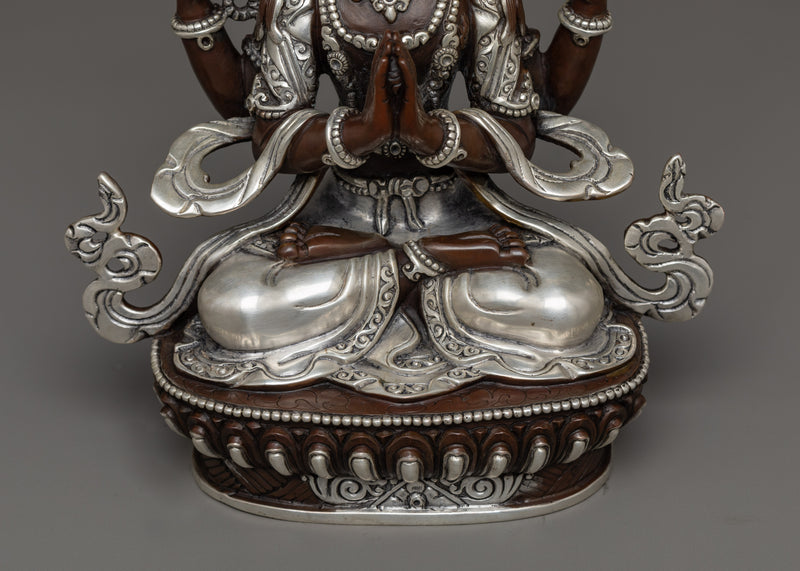 Silver-Plated Lord Chenresi Statue | Compassion Embodied Buddha