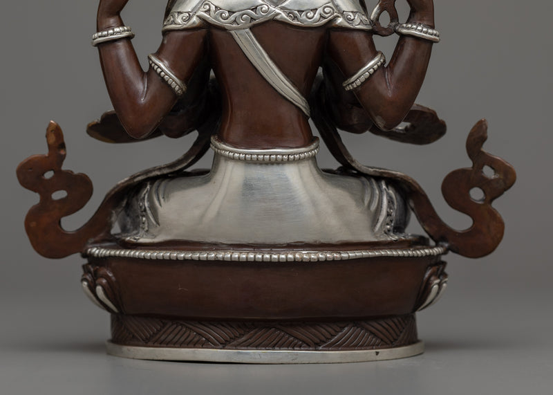 Silver-Plated Lord Chenresi Statue | Compassion Embodied Buddha