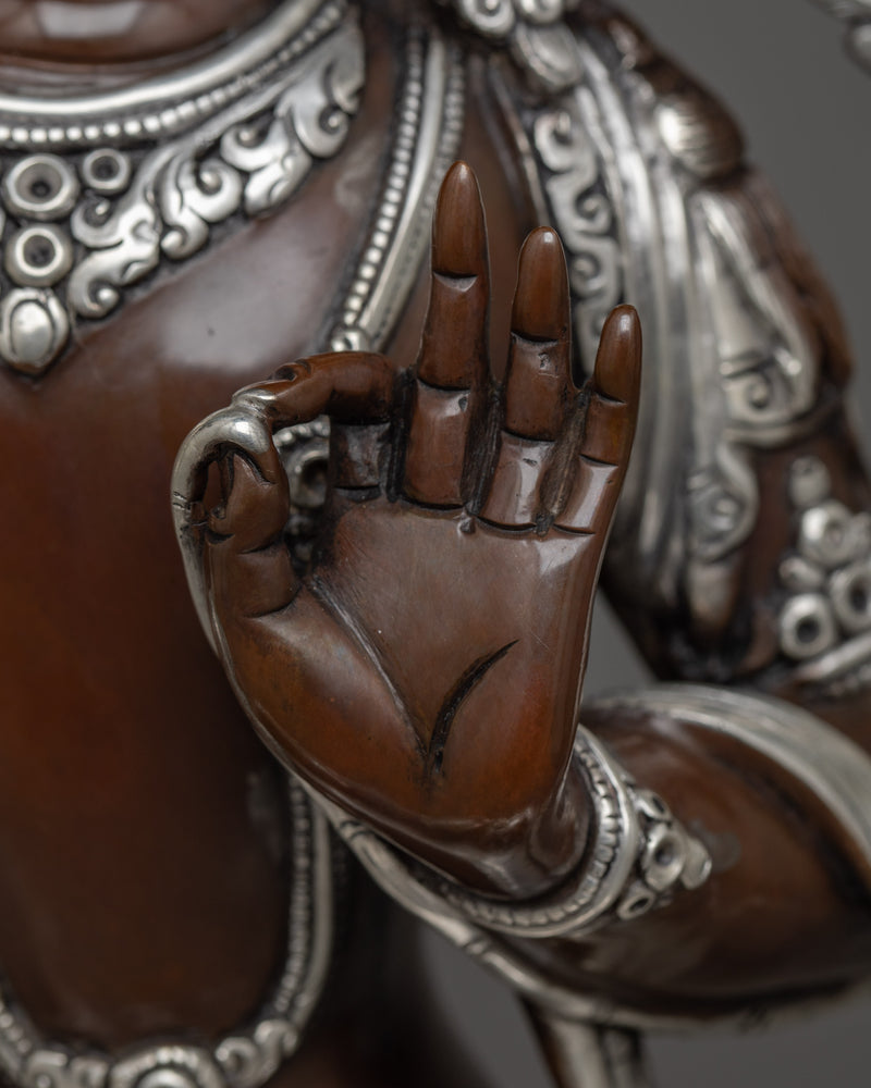 Silver-Plated Manjusri Statue | Wisdom's Radiance Sculpture