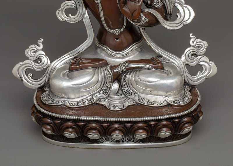 Silver-Plated Manjusri Statue | Wisdom's Radiance Sculpture