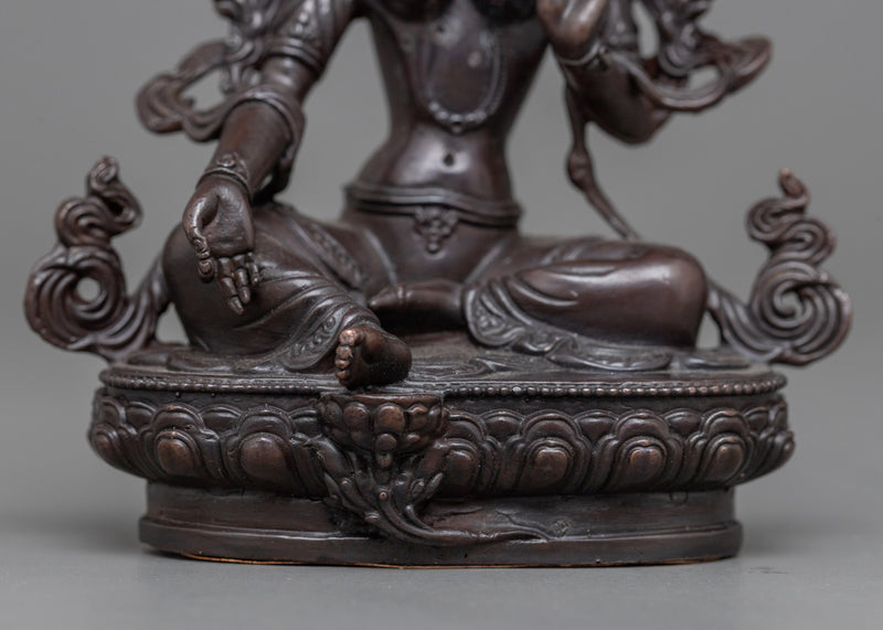 Compact Green Tara Statue | Oxidized Copper Embodiment of Compassion