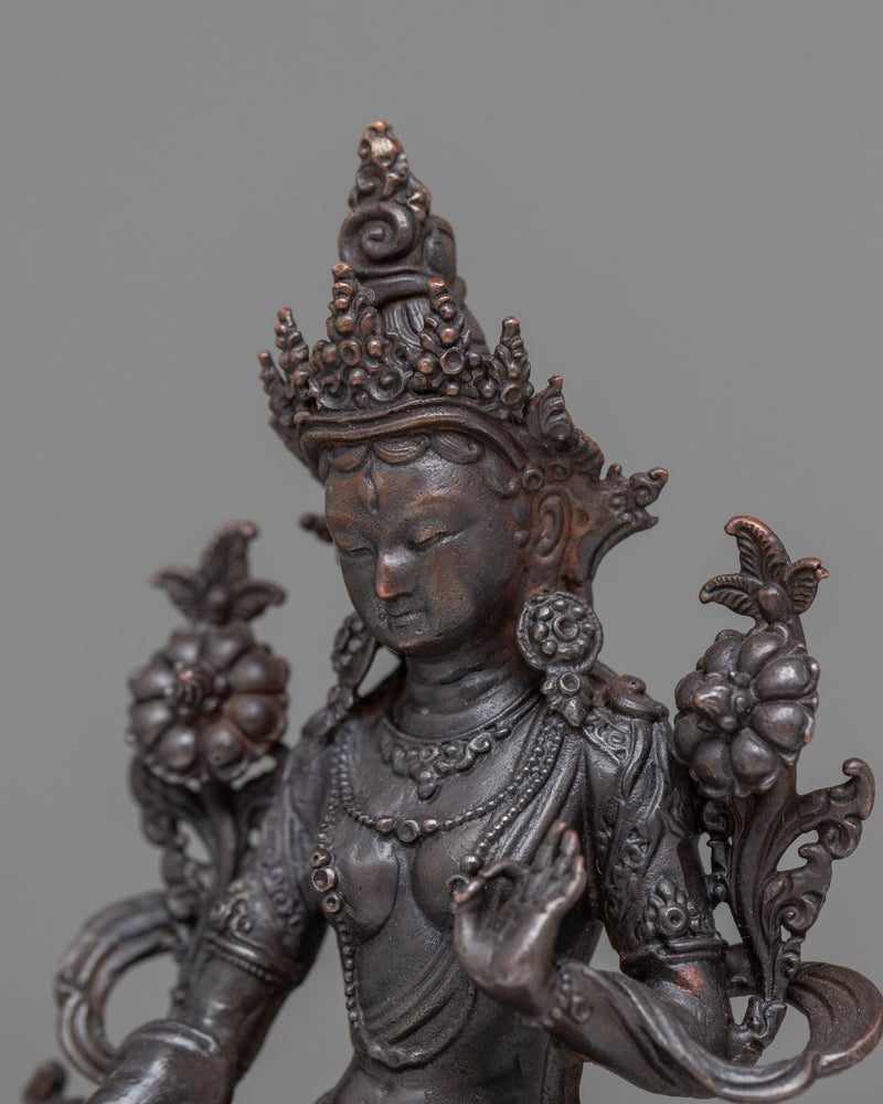 Miniature White Tara Statue | Oxidized Copper Symbol of Healing