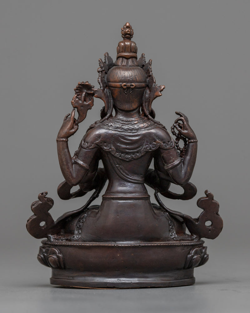 Miniature Chenrezig Statue | Oxidized Copper Beacon of Compassion