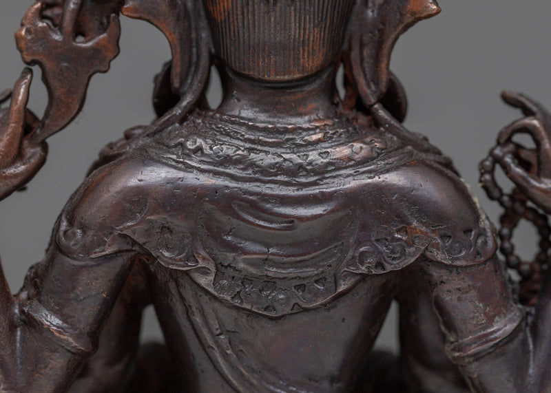 Miniature Chenrezig Statue | Oxidized Copper Beacon of Compassion