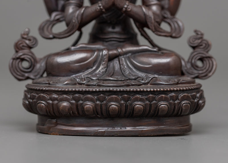 Miniature Chenrezig Statue | Oxidized Copper Beacon of Compassion