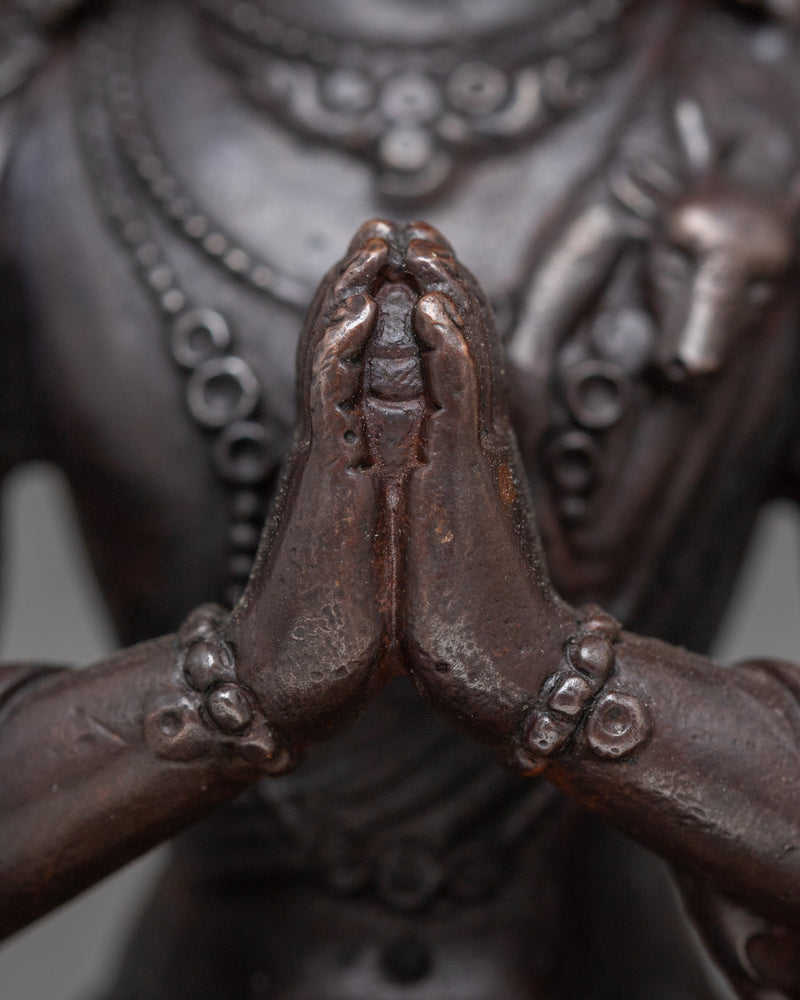 Miniature Chenrezig Statue | Oxidized Copper Beacon of Compassion