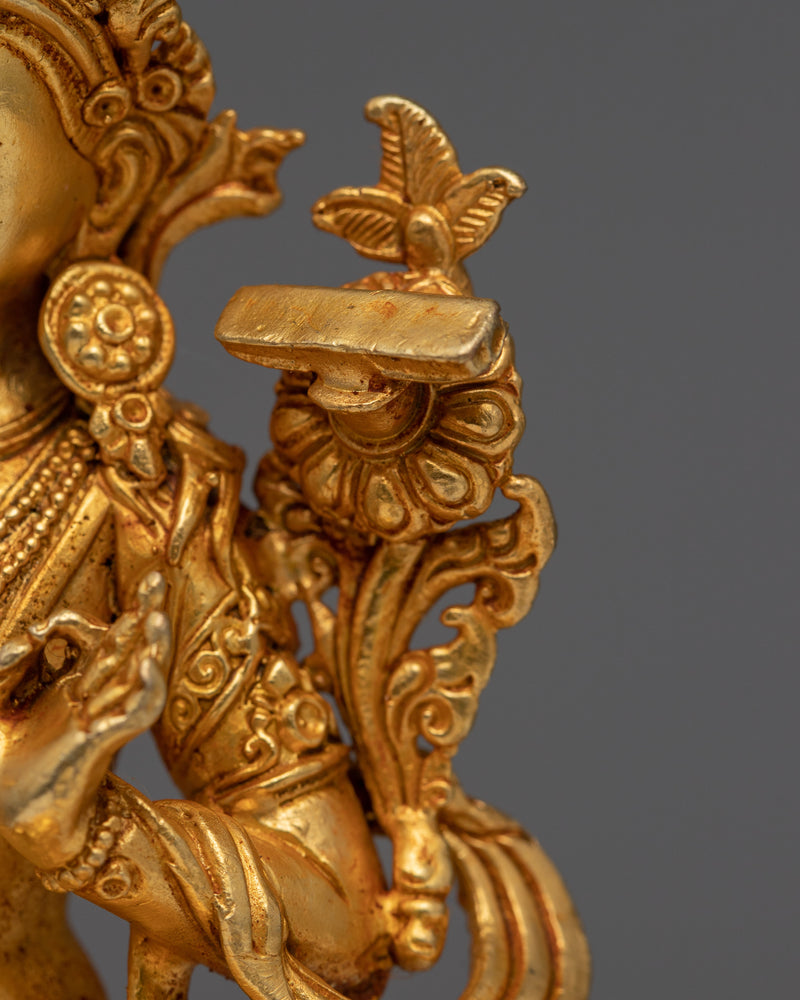 Small Miniature Manjushri Statue | 24K Gold Electroplated Wisdom