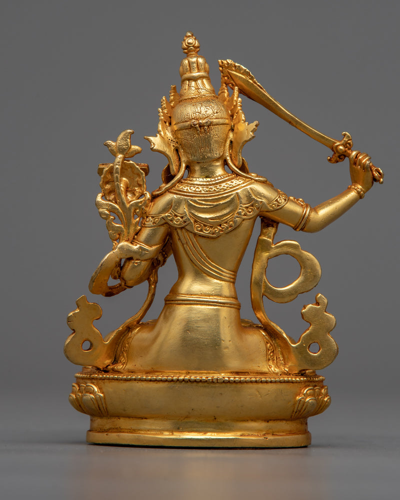 Small Miniature Manjushri Statue | 24K Gold Electroplated Wisdom