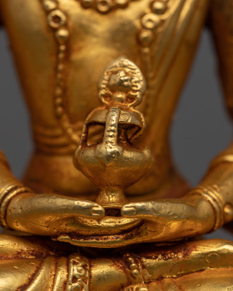 Miniature Amitayus Statue | 24K Gold Electroplated Longevity Deity