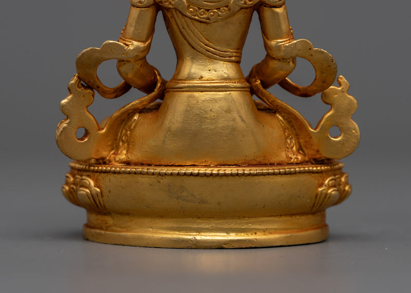 Miniature Amitayus Statue | 24K Gold Electroplated Longevity Deity