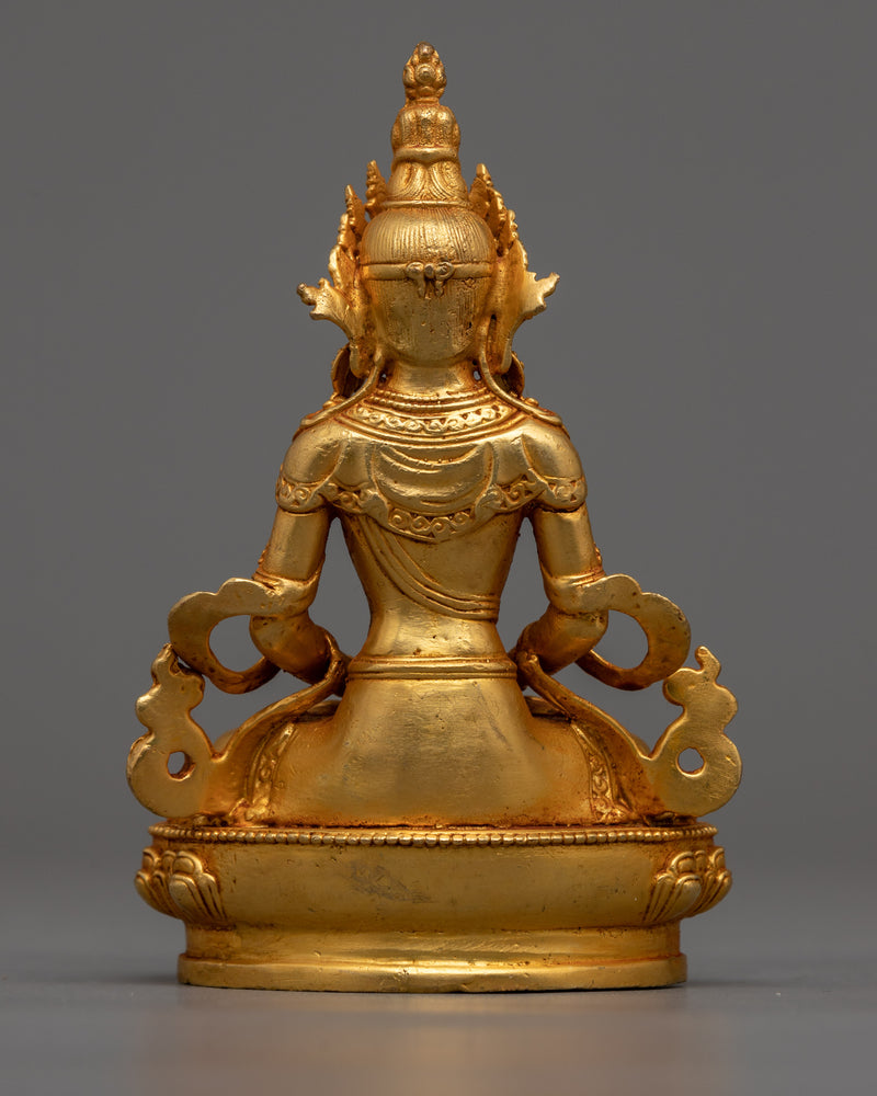 Miniature Amitayus Statue | 24K Gold Electroplated Longevity Deity