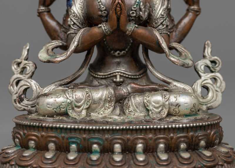 Miniature Chenrezig Statue | Silver-Plated Emblem of Compassion