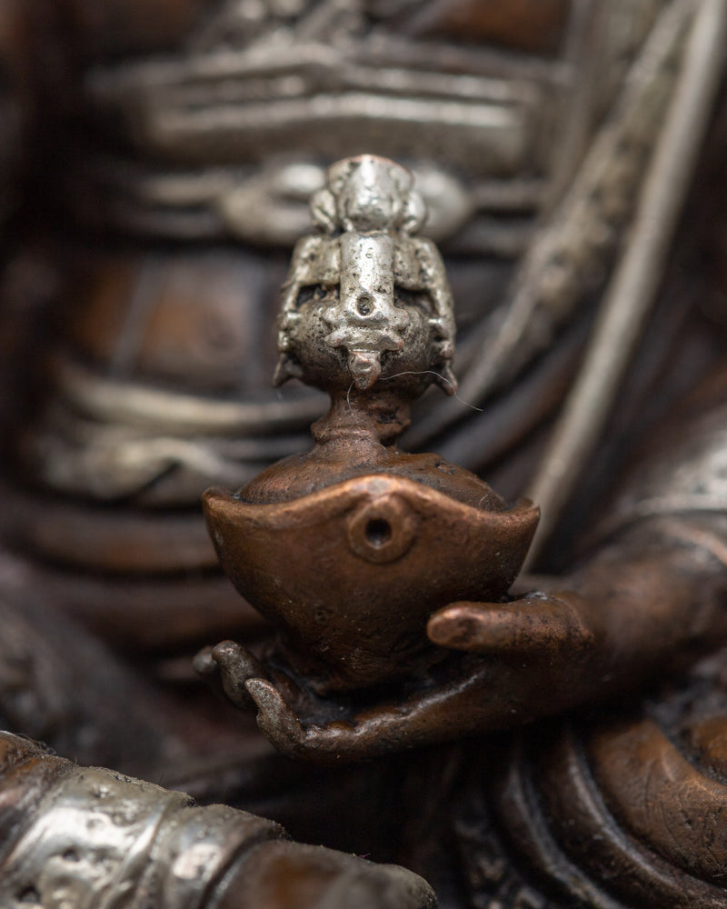 Miniature Guru Rinpoche Statue | Silver-Plated Symbol of Wisdom