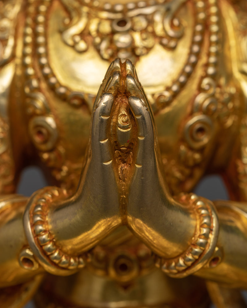 Chenrezig Sculpture in 24K Gold | Embodiment of Compassion