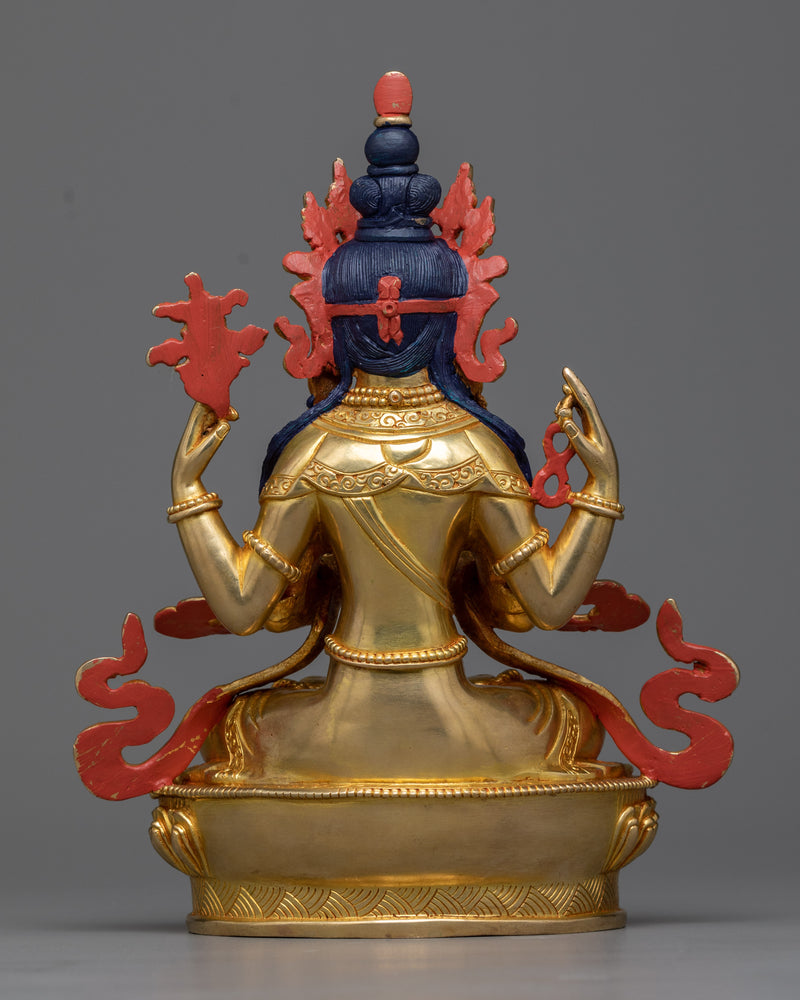 Chenrezig Sculpture in 24K Gold | Embodiment of Compassion