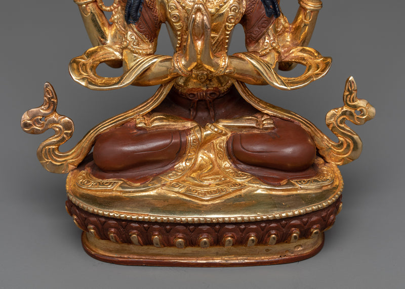 24K Gold-Gilded 4-Arm Chenrezig Bodhisattva Statue | Compassion in Every Direction