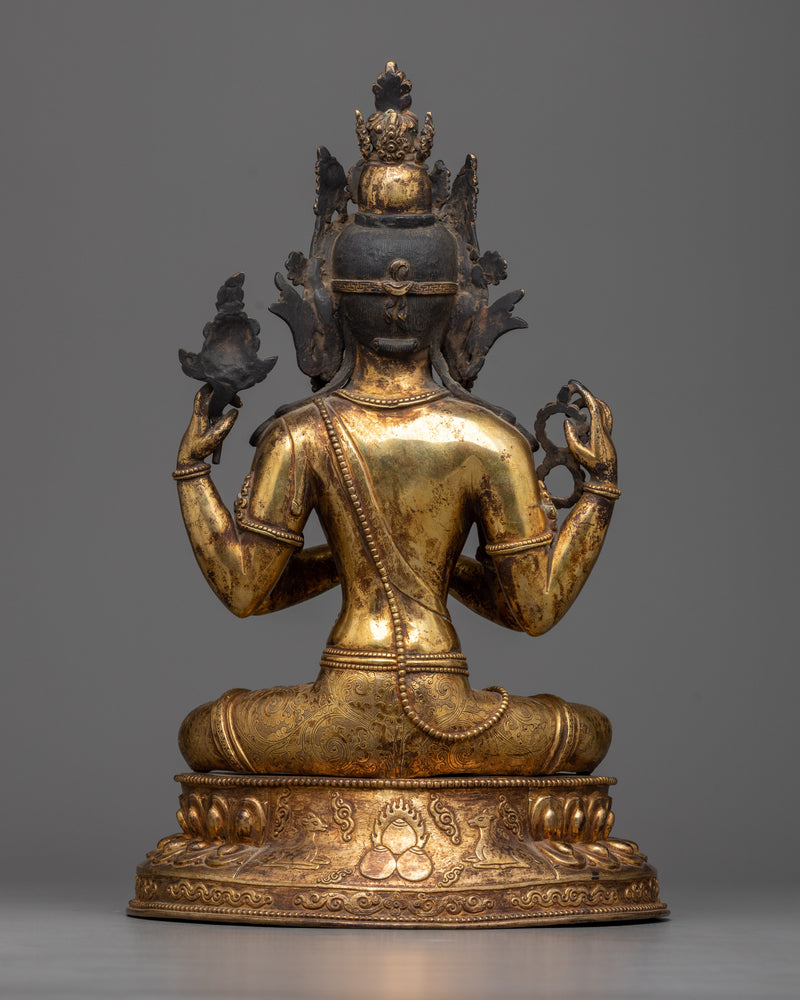 Antique Finished Chenrezi Statue | Embodiment of Infinite Compassion